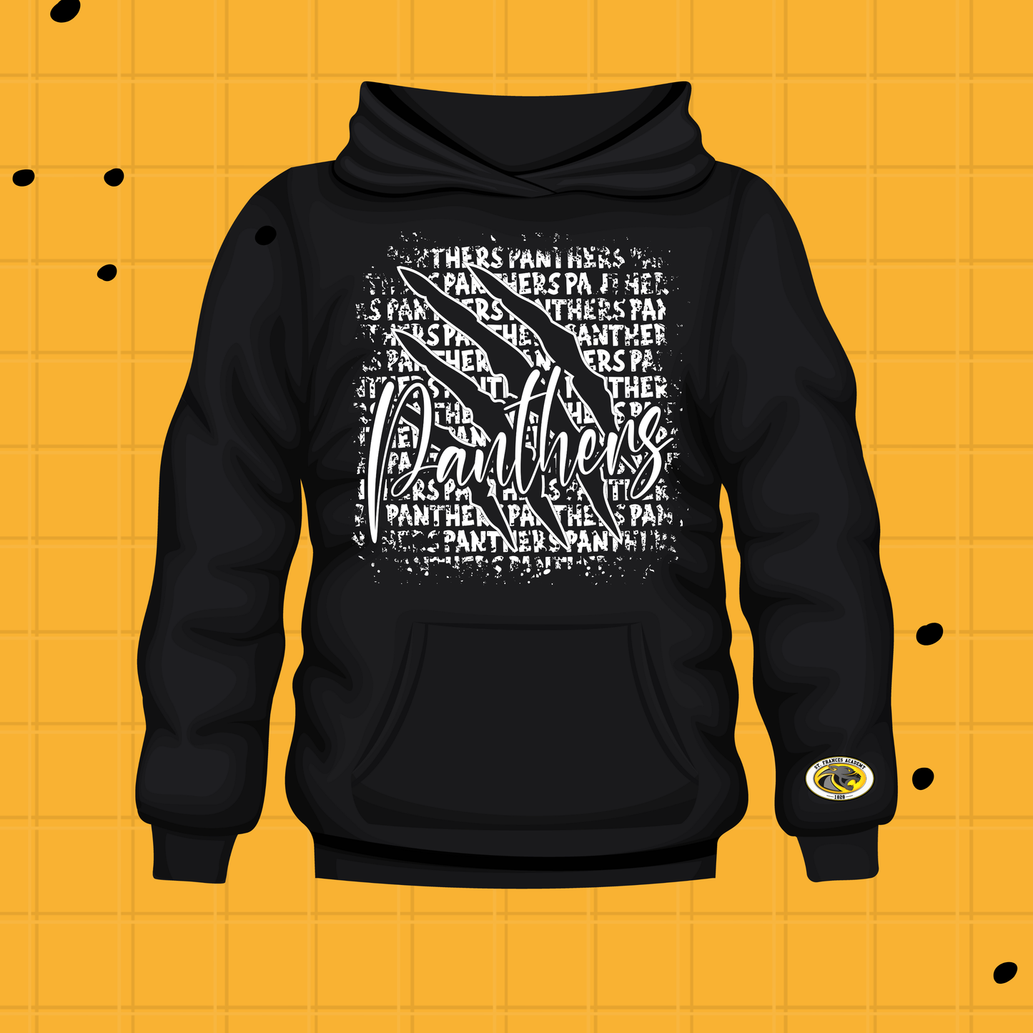 Panthers Pride Distressed Hoodie - Black & Gold